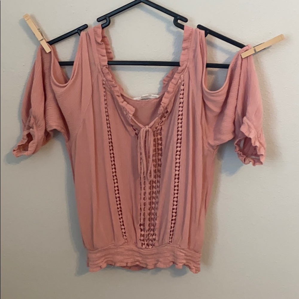 Light pink open shoulder shirt